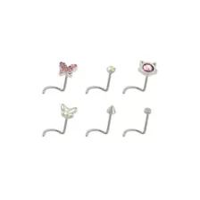 Multi-Pack CZ Cat Corkscrew Nose Rings 6 Pack - 20 Gauge at Spencer's