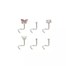 Multi-Pack CZ Cat Corkscrew Nose Rings 6 Pack - 20 Gauge at Spencer's