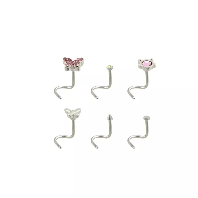 Multi-Pack CZ Cat Corkscrew Nose Rings 6 Pack - 20 Gauge at Spencer's