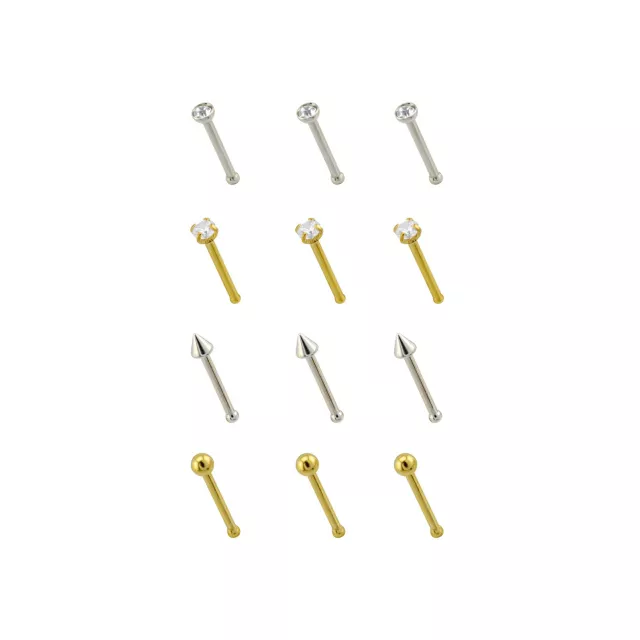 Multi-Pack Goldtone and Silvertone Spike Nose Pins 12 Pack - 20 Gauge at Spencer's