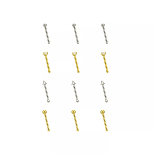 Multi-Pack Goldtone and Silvertone Spike Nose Pins 12 Pack - 20 Gauge at Spencer's