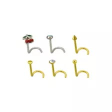 Multi-Pack CZ Cherry Corkscrew Nose Rings 6 Pack - 20 Gauge at Spencer's