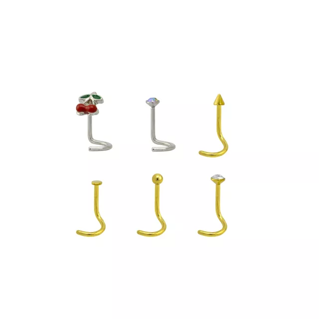 Multi-Pack CZ Cherry Corkscrew Nose Rings 6 Pack - 20 Gauge at Spencer's