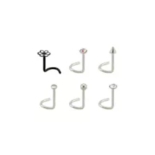 Multi-Pack CZ Retro Flower Corkscrew Nose Rings 6 Pack - 20 Gauge at Spencer's