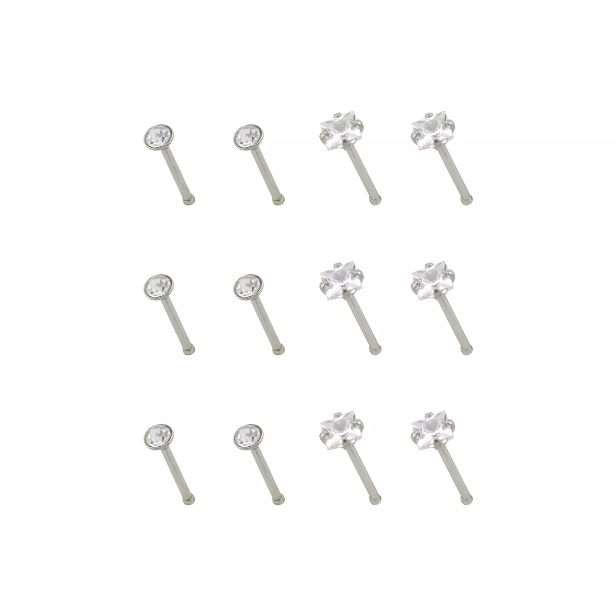 Multi-Pack CZ Square Prong Nose Pins 12 Pack - 20 Gauge