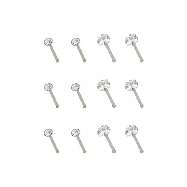 Multi-Pack CZ Square Prong Nose Pins 12 Pack - 20 Gauge