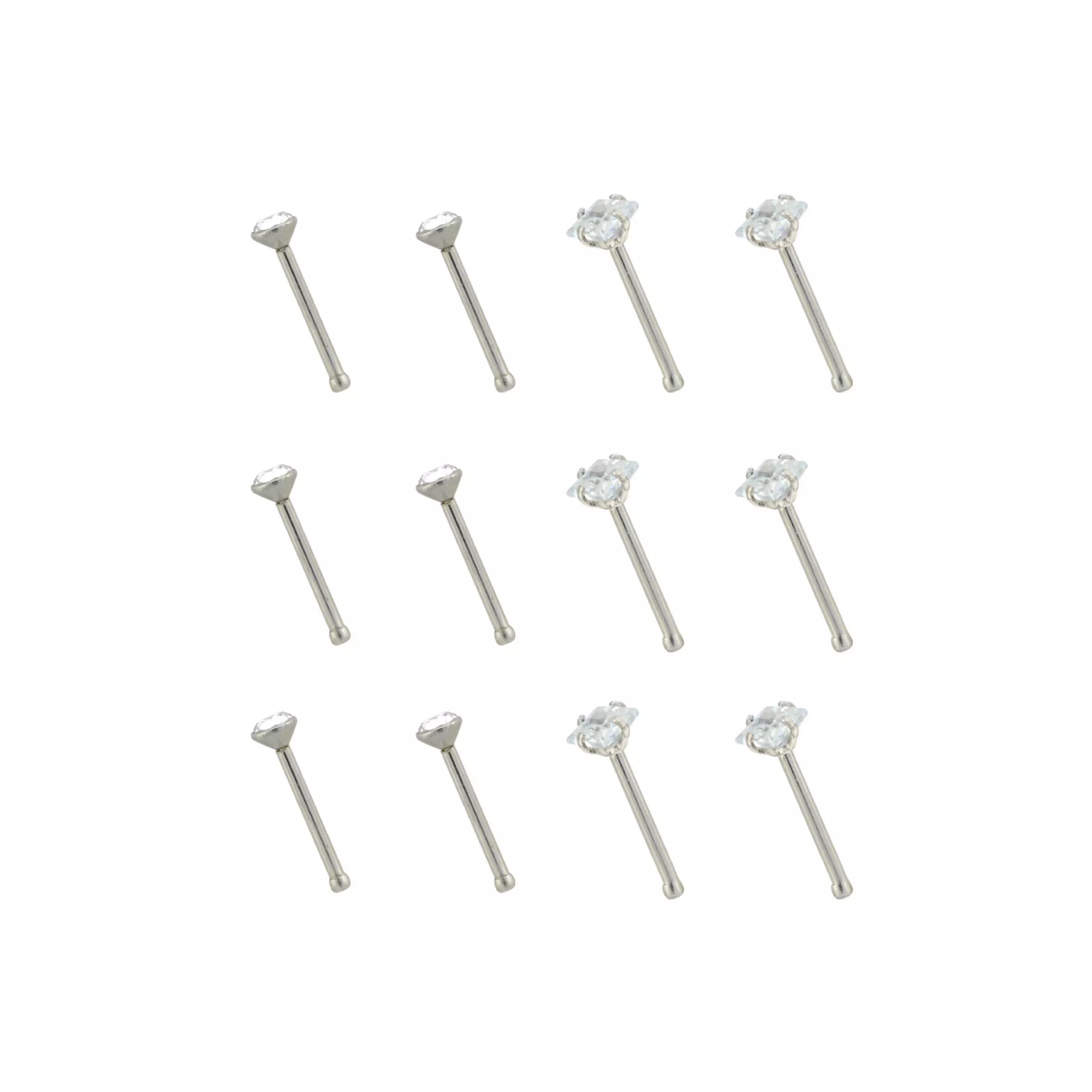 Multi-Pack CZ Square Prong Nose Pins 12 Pack - 20 Gauge at Spencer's