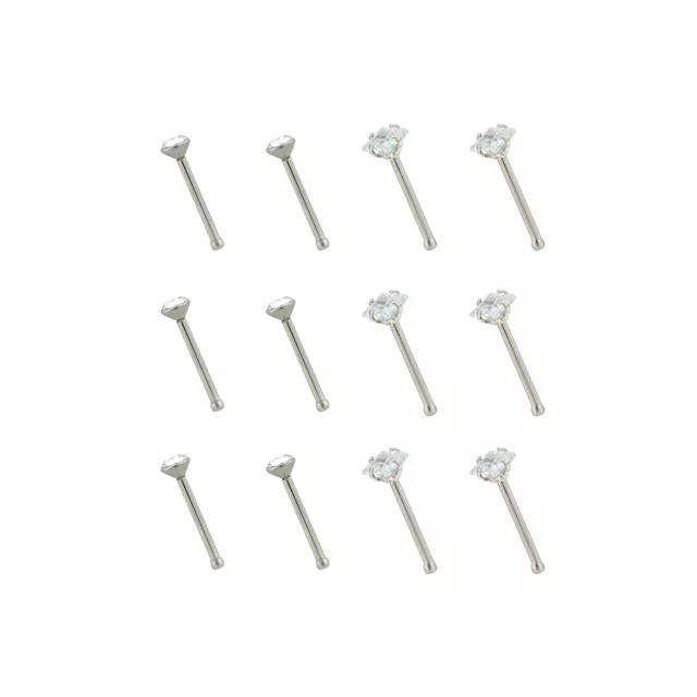 Multi-Pack CZ Square Prong Nose Pins 12 Pack - 20 Gauge
