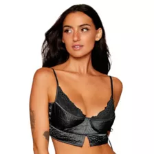 Black Satin Floral Corset at Spencer's