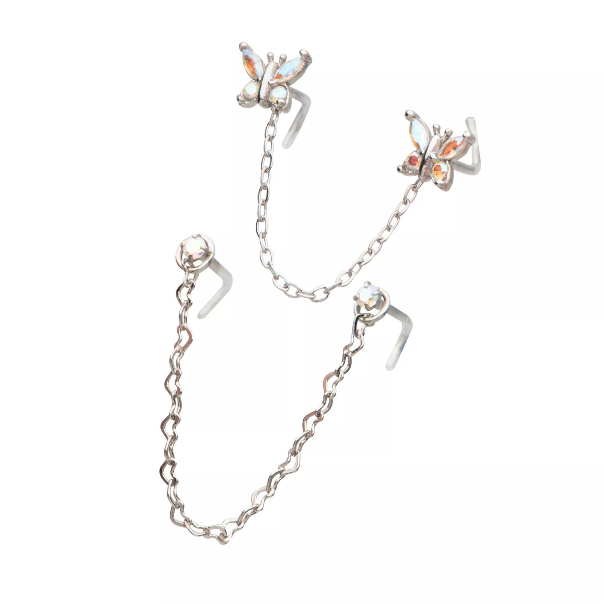 Multi-Pack CZ Butterfly L-Bend Nose Chains - 2 Pack at Spencer's