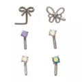 Multi-Pack CZ Multi-Color Bow Butterfly L-Bend Nose Rings 6 Pack - 20 Gauge at Spencer's