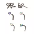 Multi-Pack CZ Multi-Color Bow Butterfly L-Bend Nose Rings 6 Pack - 20 Gauge at Spencer's