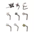 Multi-Pack CZ Multi-Color Butterfly Moon Star L-Bend Nose Rings 9 Pack - 20 Gauge at Spencer's