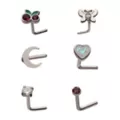 Multi-Pack CZ Cherry Butterfly Moon Star L-Bend Nose Rings 6 Pack - 20 Gauge at Spencer's