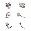 Multi-Pack CZ Cherry Butterfly Moon Star L-Bend Nose Rings 6 Pack - 20 Gauge at Spencer's