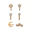 Multi-Pack CZ Goldtone Sun Moon Star L-Bend Nose Rings 6 Pack - 20 Gauge at Spencer's