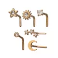 Multi-Pack CZ Goldtone Sun Moon Star L-Bend Nose Rings 6 Pack - 20 Gauge at Spencer's