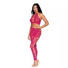 Hot Pink Lace Cutout Bralette and Leggings Set at Spencer's