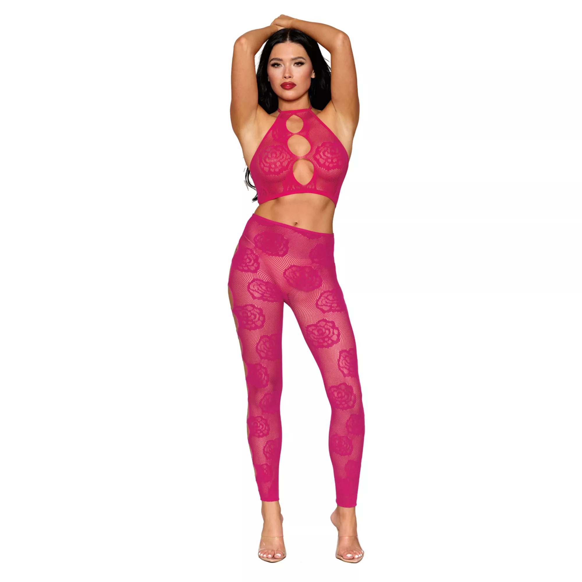 Hot Pink Lace Cutout Bralette and Leggings Set at Spencer's