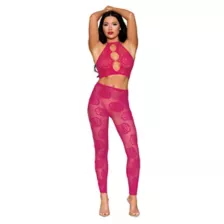 Hot Pink Lace Cutout Bralette and Leggings Set at Spencer's