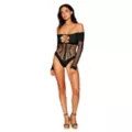 Long Sleeve Black Fishnet Off the Shoulder Bodysuit at Spencer's