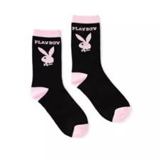 Black and Pink Playboy Crew Socks at Spencer's