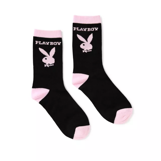 Black and Pink Playboy Crew Socks at Spencer's