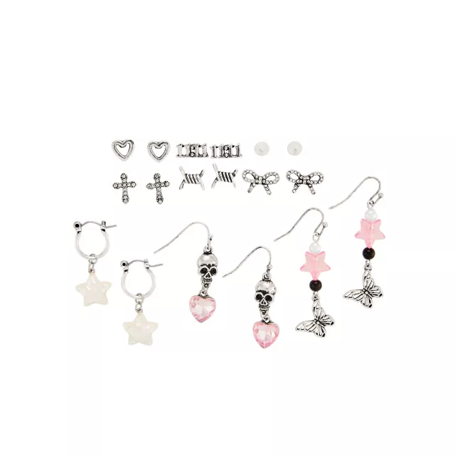Multi-Pack Star Skull Bow Butterfly Cross Earrings - 9 Pair at Spencer's