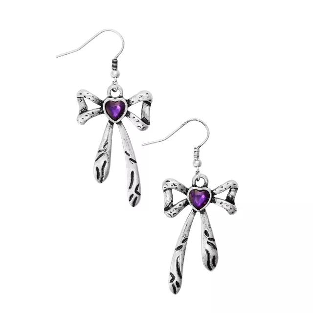 Purple CZ Bow Dangle Earrings at Spencer's
