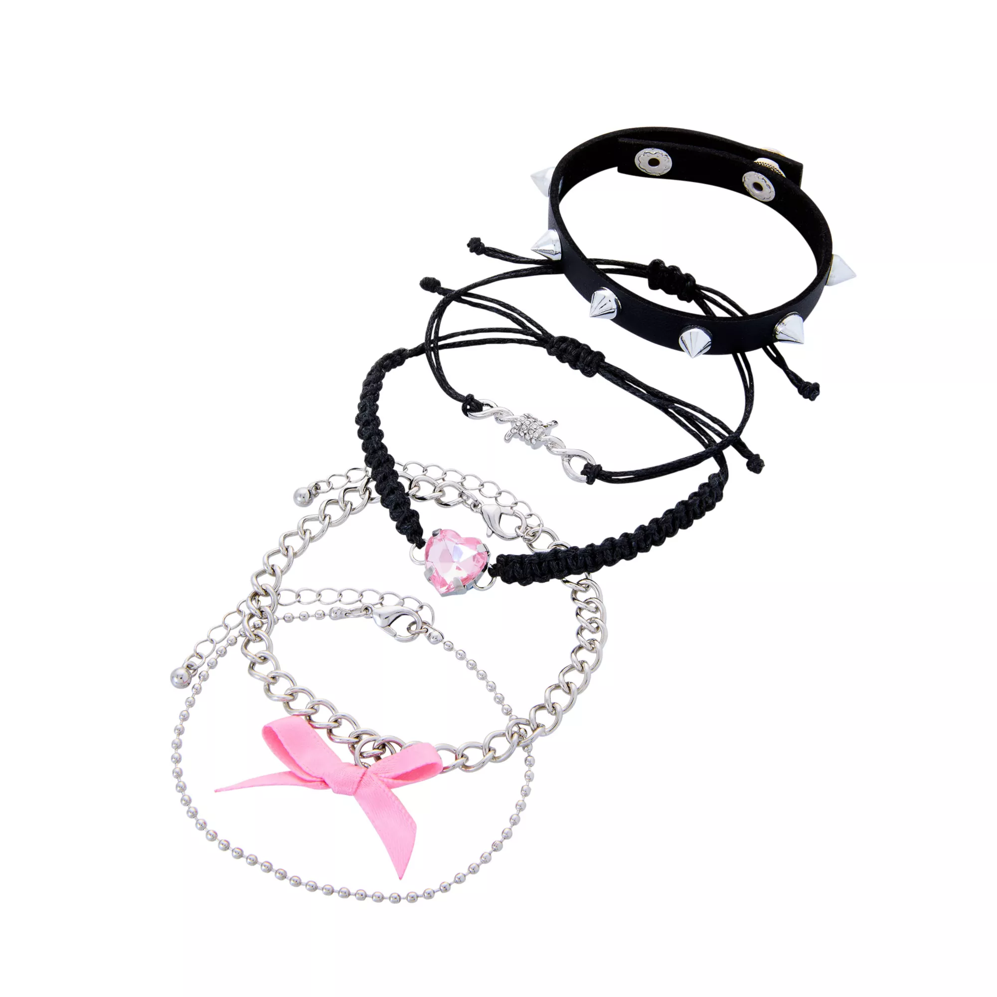 Multi-Pack Heart and Bow Chain Bracelets - 5 Pack at Spencer's