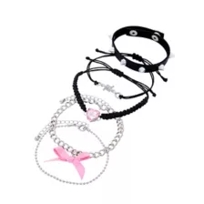 Multi-Pack Heart and Bow Chain Bracelets - 5 Pack at Spencer's