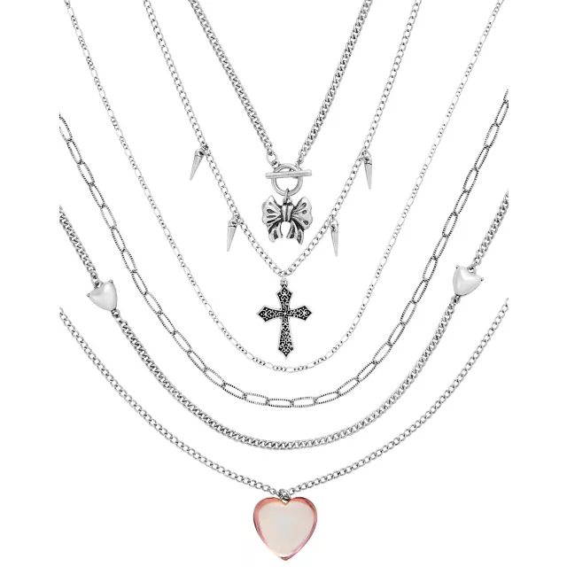 Heart and Cross Layered Chain Necklace at Spencer's