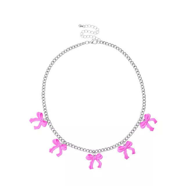 Pink Bow Chain Necklace at Spencer's