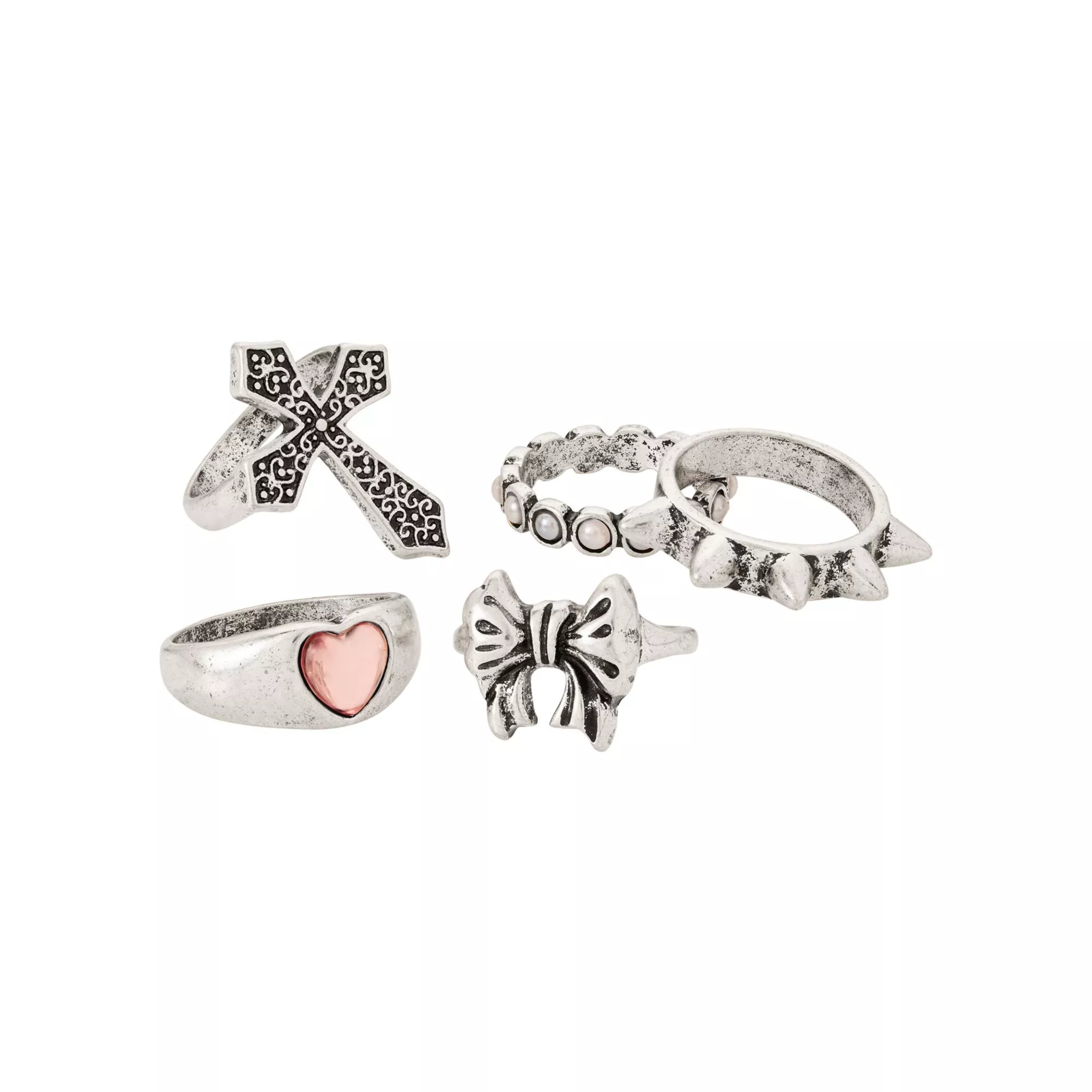 Multi-Pack Pink Heart Bow and Cross Rings - 5 Pack at Spencer's