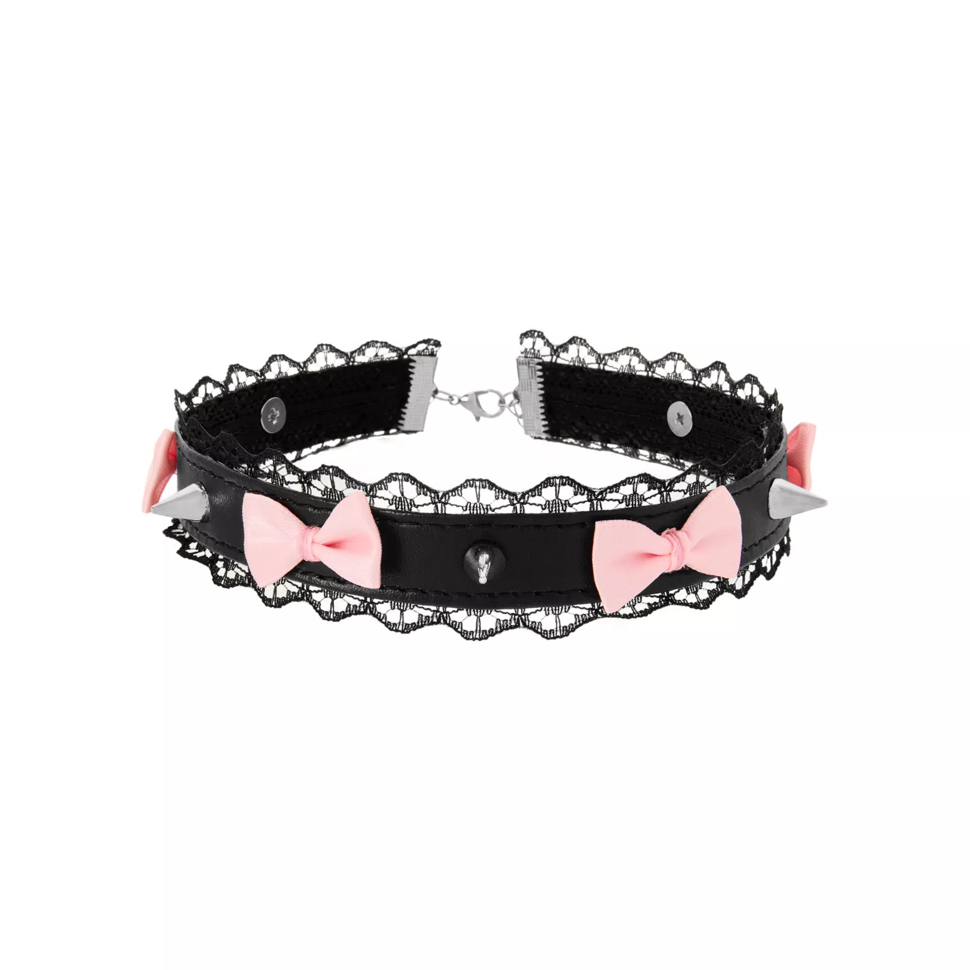 Black Lace Bow Spiked Choker Necklace at Spencer's