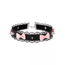 Black Lace Bow Spiked Choker Necklace at Spencer's