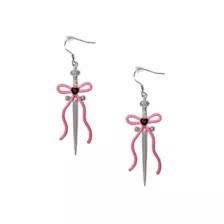 Pink Bow Dagger Dangle Earrings at Spencer's