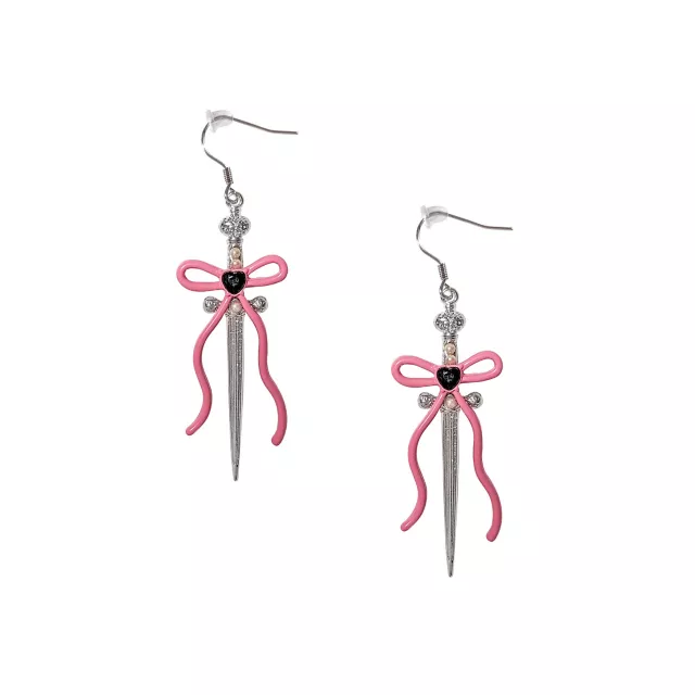 Pink Bow Dagger Dangle Earrings at Spencer's