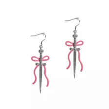 Pink Bow Dagger Dangle Earrings at Spencer's