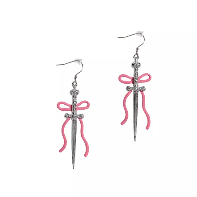Pink Bow Dagger Dangle Earrings at Spencer's