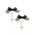 Black Bow Pearl Heart Cross Dangle Earrings at Spencer's