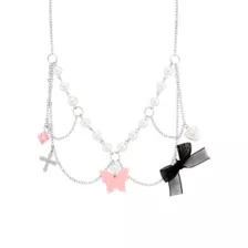 Butterfly Cross Bow Pearl-Effect Chain Necklace at Spencer's