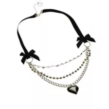 Black and Silver Heart Ribbon Necklace at Spencer's