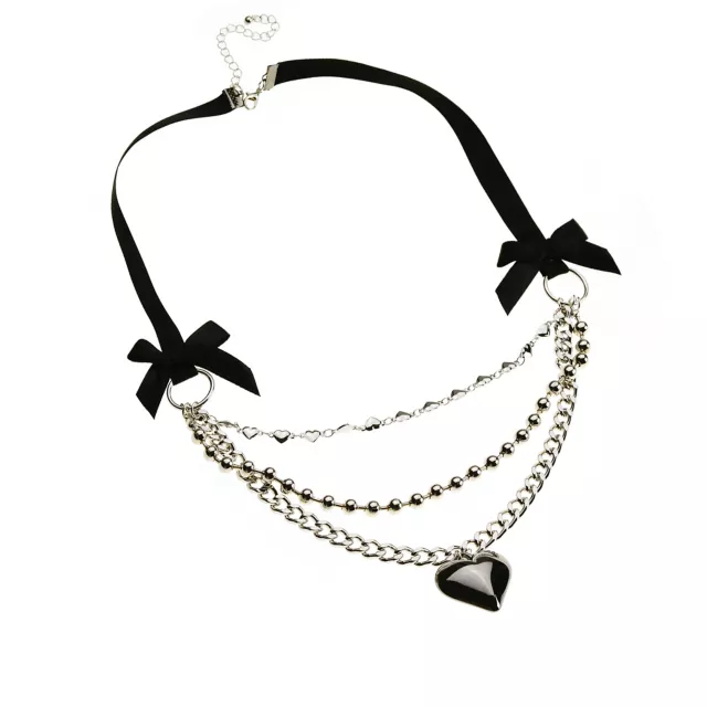 Black and Silver Heart Ribbon Necklace at Spencer's