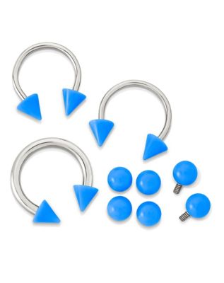 Kayla Malecc Multi-Pack Titanium Horseshoe Rings with Blue Ends and Extra Balls 3 Pack - 20-16 Gauge