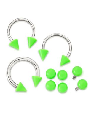 Kayla Malecc Multi-Pack Titanium Horseshoe Rings with Neon Green Ends 