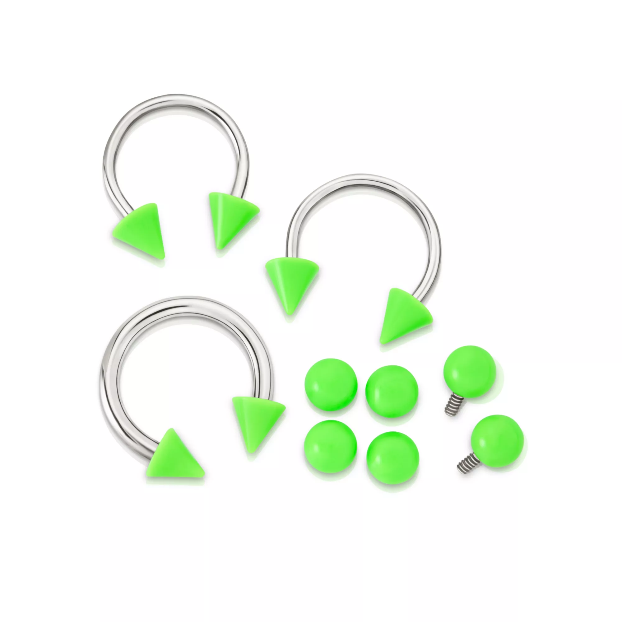 Kayla Malecc Multi-Pack Titanium Horseshoe Rings with Neon Green Ends and Extra Balls - 3 Pack at Spencer's
