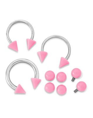 Kayla Malecc Multi-Pack Titanium Horseshoe Rings with Pink Ends and Ex