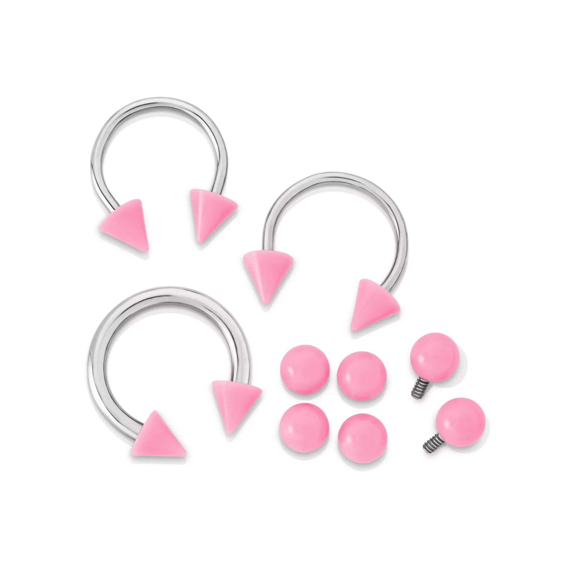 Kayla Malecc Multi-Pack Titanium Horseshoe Rings with Pink Ends and Extra Balls - 3 Pack at Spencer's