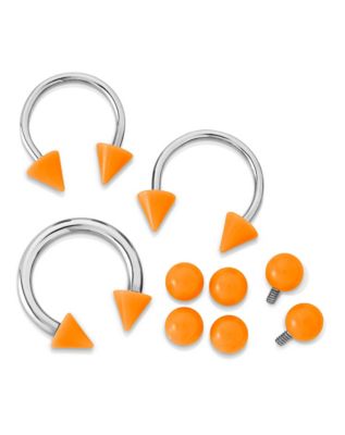 Kayla Malecc Multi-Pack Neon Orange Titanium Horseshoe Rings with Extra Ends 3 Pack - 16-20 Gauge